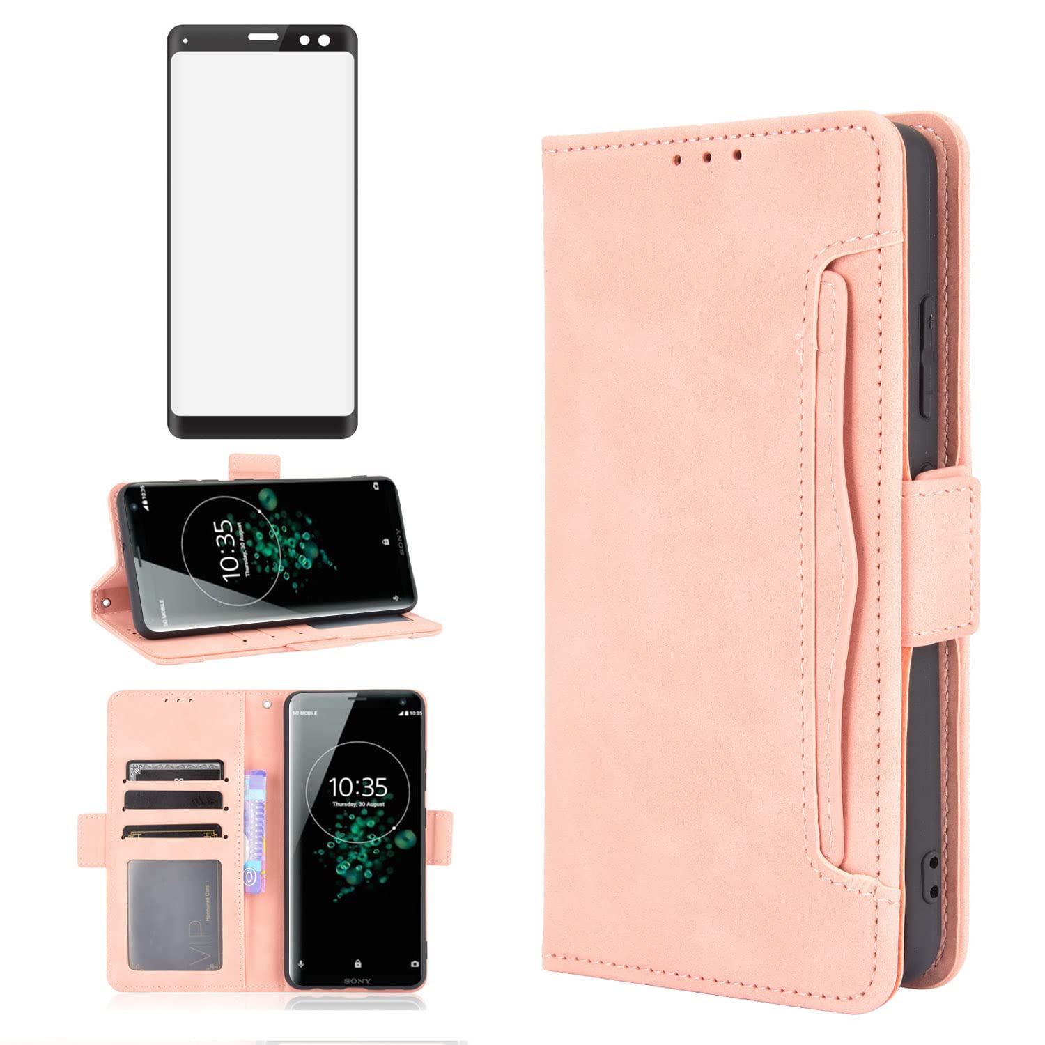 Asuwish Compatible with Sony Xperia XZ3 Wallet Case and Tempered Glass Screen Protector Card Holder Stand Magnetic Leather Flip Cell Accessories Phone Cover for Experia ZX3 H8416 Women Men Rose Gold