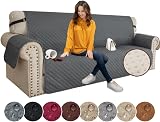 XINEAGE Quilted 3 Seater Sofa Cover, Water Resistant, Non Slip, Dark Grey