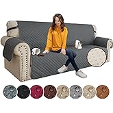 XINEAGE Quilted Sofa Cover Waterproof Couch Covers for 3 Cushion Couch, Super Soft Washable Slipcover with Pockets & Non-Slip Elastic Straps, Thick Furniture Protector (Sofa, Dark Grey)