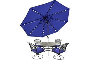 MASTERCANOPY Patio Umbrella with 32 Solar LED Lights -8 Ribs (9ft,Blue)