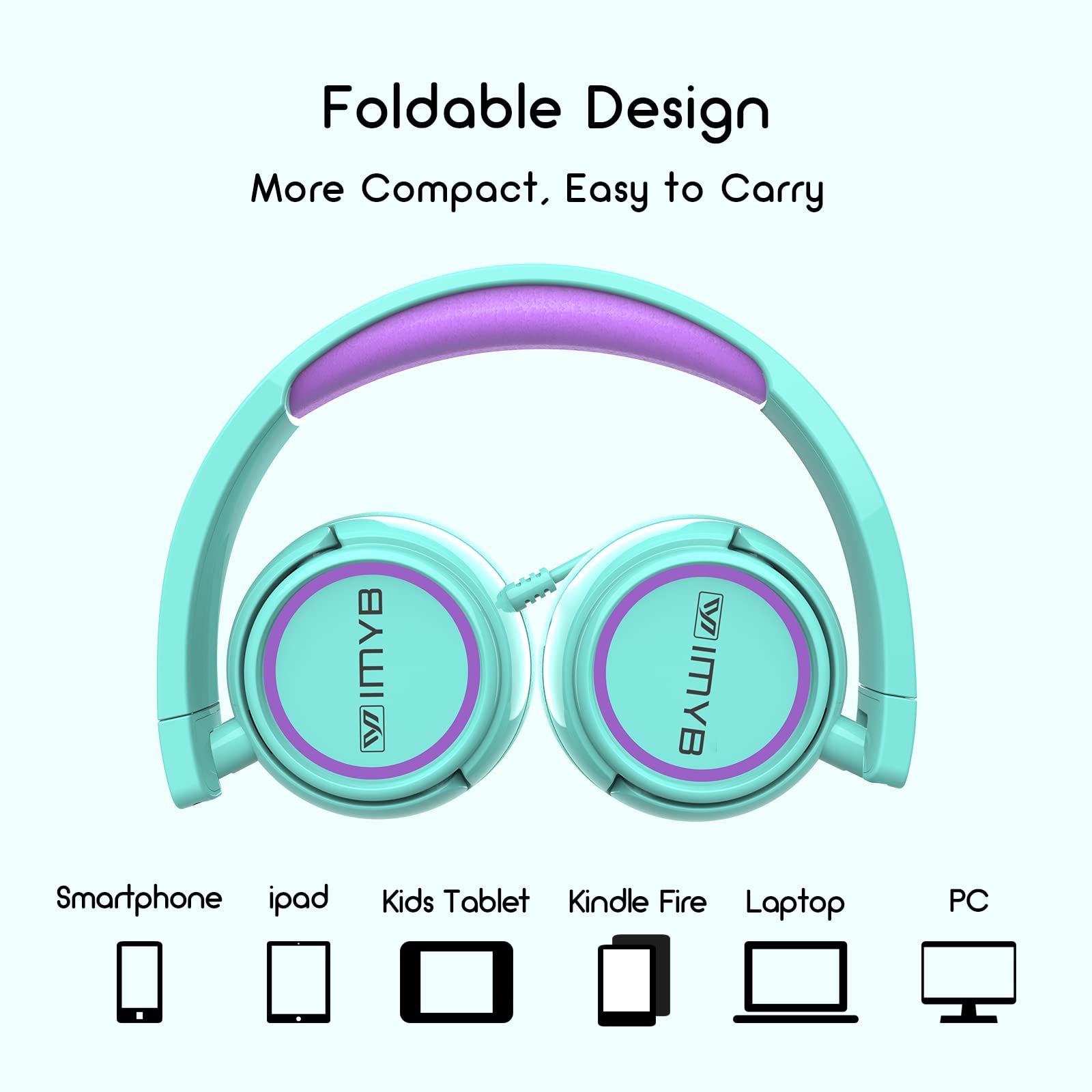 V1 Kids Headphones, Wired Stereo Foldable Tangle-Free 3.5mm Adjustable On-Ear Headphones for Kids for School/Toddlers/Childrens/Teens/Boys/Girls/Ipad/Tablet/Kindle/Phones/Travel/Plane (Green)