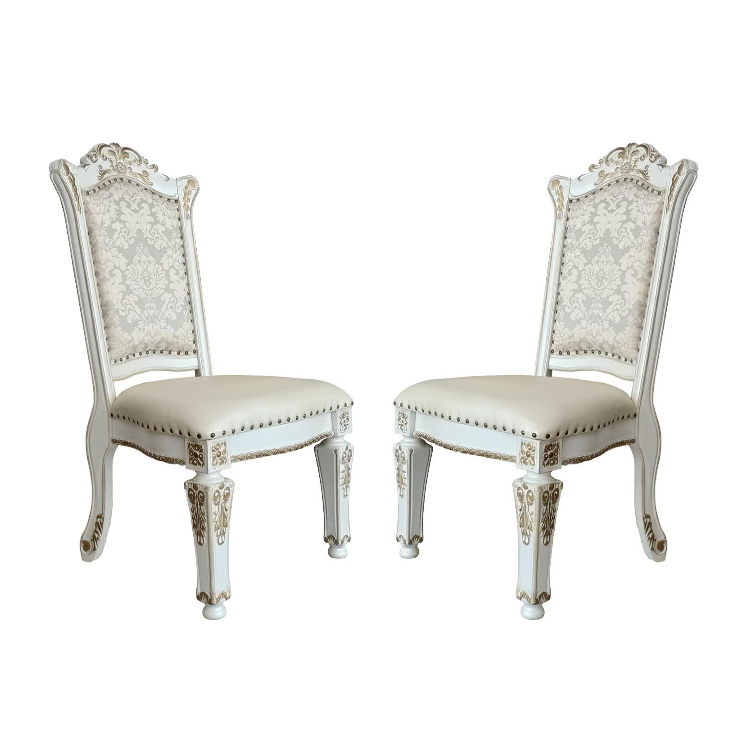 Photo 1 of ACME Simple Relax Set of 2 Upholstered Armless Side Chair in Antique Pearl Finish