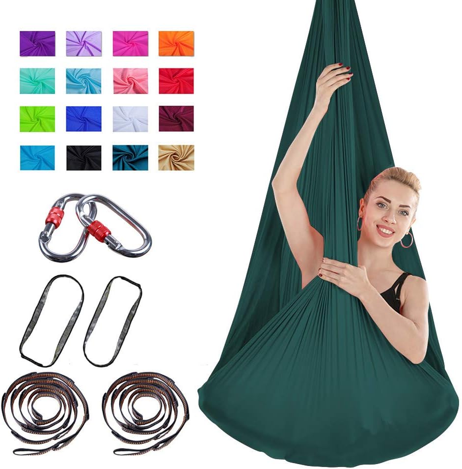 WNZL Aerial Yoga Hammock Yoga Trapeze Premium Aerial Silks Yoga Swing Antigravity, Sensory Swing Inversion Pilates, Yoga Inversions, Flexibility Core Strength Indoor Use 4.5x3Yards