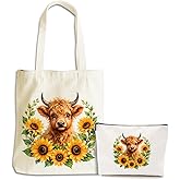 XLRSDF Sunflower Butterfly Cow Print Stuff Cow Gifts for Women Canvas Tote Bag Makeup Bag Grocery Bags Birthday