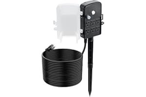 Uargd Outdoor Power Stake with 50 FT Extension Cord, Weather-Resistant Power Strip with Cover and Overload Protection, 6 Outl