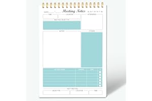REGOLDEN-BOOK Meeting Notes Notepad for Work, Cover Top Spiral Bound Meeting Notes with Action Items, Project Planner Notebook for Note Taking, Office/ Business Organizer for Men & Women, 52 Sheets, 8.5 x 5.5"