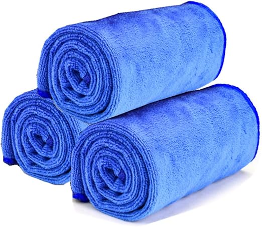 Amazon 洗車タオル 3枚 マイクロファイバークロス 青 ワックス ポリマー 洗車拭きあげ仕上げ 埃汚れ除去 吸水性抜群 30cm 40cm 洗車用品セット 車 バイク
