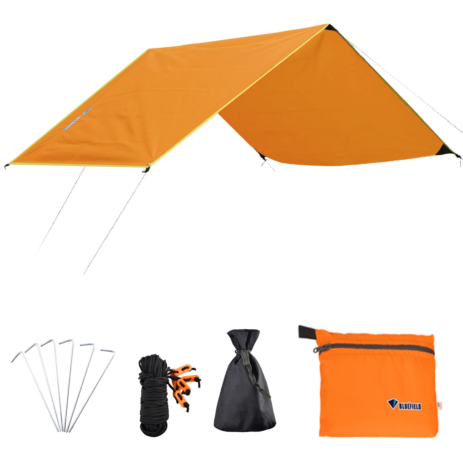Azarxis Camping Tent Tarp Waterproof Tarpaulin Groundsheet Sunshade Awning Hammock Canopy Footprint Ground Sheet Rain Fly Shelter Blanket Mat (Orange, M - 180 cm x 220 cm)