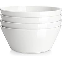 MALACASA Salad Bowl, 60 OZ Large Soup Bowls Serving Bowls, Porcelain Salad Bowls Set of 4, White Bowls Ceramic Bowls for Rame