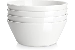 MALACASA Salad Bowl, 60 OZ Large Soup Bowls Serving Bowls, Porcelain Salad Bowls Set of 4, White Bowls Ceramic Bowls for Rame