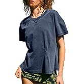 Yozazzy Women's Summer Short Sleeve Crewneck Flattering Pleated Babydoll Peplum Top Y2k Casual Flowy T Shirts