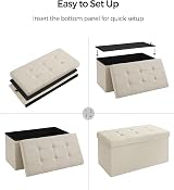 SONGMICS MAZIE Storage Ottoman Bench 76 cm Cream White Folding Foot Rest view 6