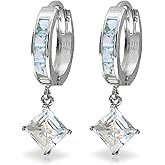 14k White Gold Hoop Earrings with Aquamarines