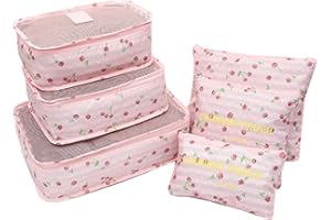 VAYEEBO 6Pcs Waterproof Travel Storage Bags Clothes Packing Cube Luggage Organizer Pouch (Pink cherry)