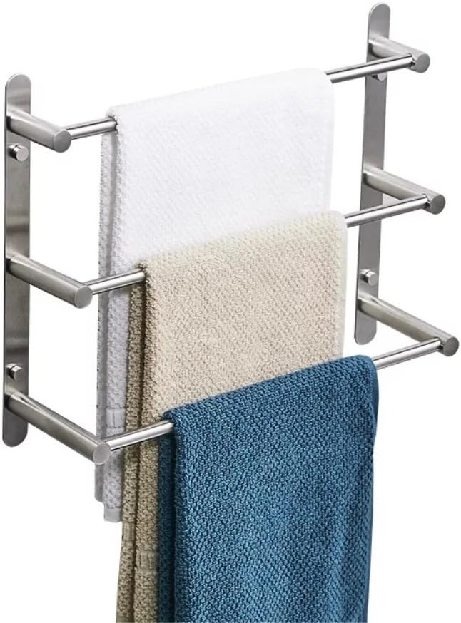 YUTU Square Brushed Nickel Towel Bars 3 Tiers Stainless Steel Towel Rack Wall Mounted Bathroom Shelf Holder 19.6" L,TY500