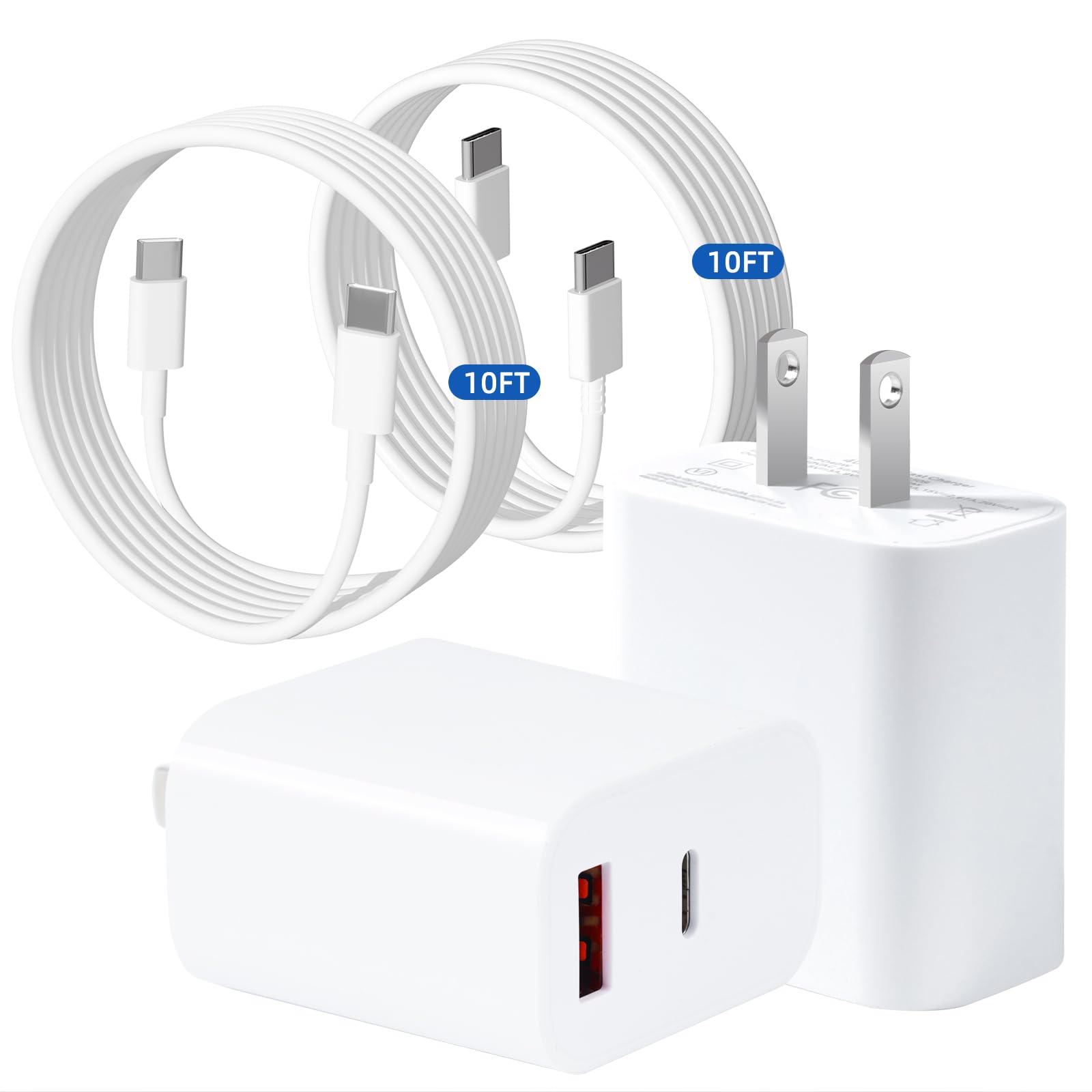 40W Dual Port A/C Charger for iPhone 17 16,Type C iPhone Charger Fast Charging Block,2Pack USB C Phone Chargers Adapter,Quick 10FT USB C Cable for iPhone 17/17 Pro Max/17 Air/16 Pro/16e/15 Plus/15 Pro Image
