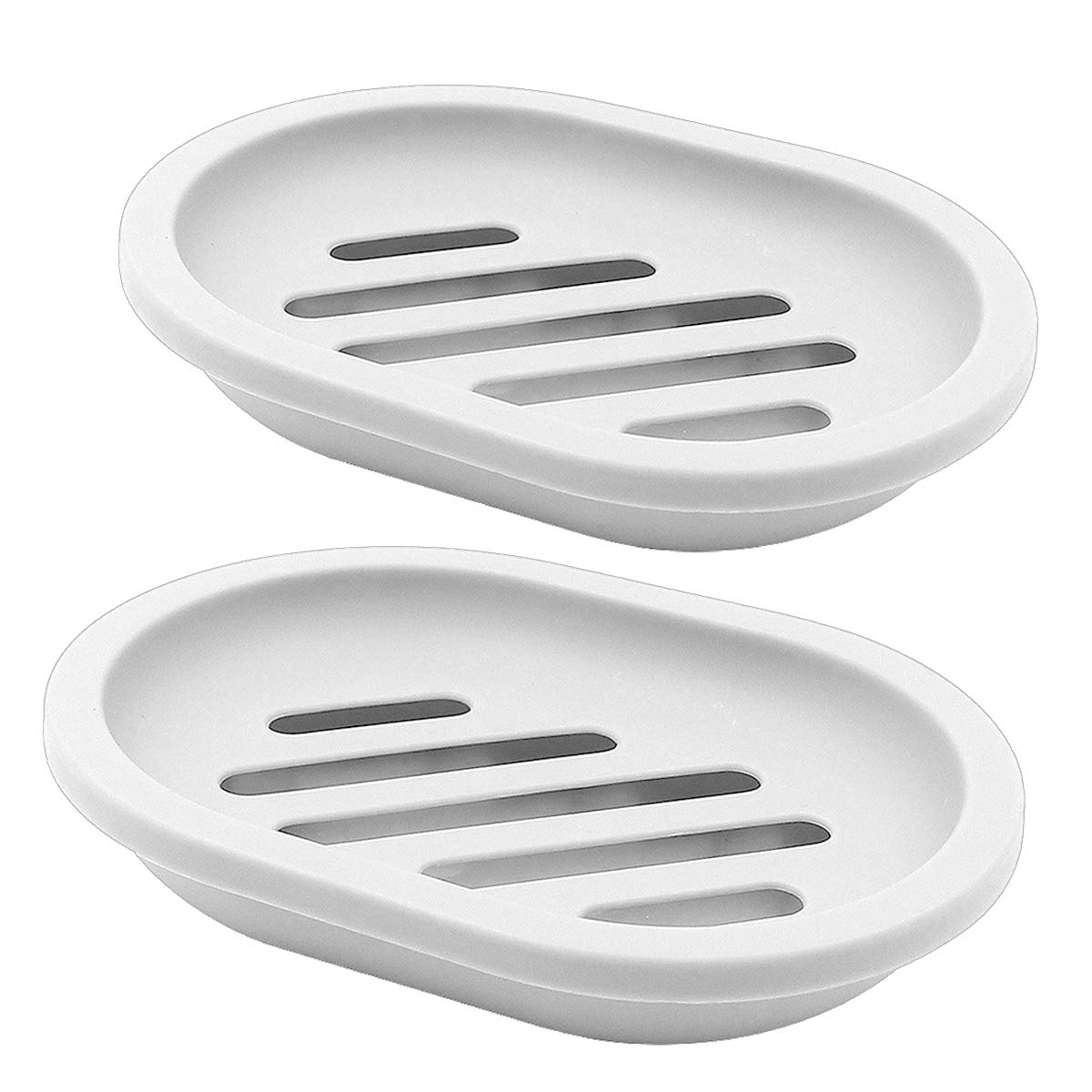 FEIDOL 2 Pack Soap Dish with Water Drainage Design for Drying and Saving Soap, Bathroom Kitchen Sponges Holder (White - Oval) — image 1