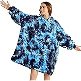 Krifey Wearable Blanket Hoodie, Oversized Sherpa Fleece Sweatshirt with Giant Pocket, Birthday Gifts for Women, Mom, Sister, Dark Blue Tie Dye