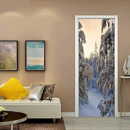 Poster Autocollant Stickers 3d Porte Autocollants D Hiver Neige Affiche Sticker Porte Murale Art Chambre Porte Etanche Pvc Autocollant Papier Peint Diy Decor A La Maison Amazon Fr Bricolage