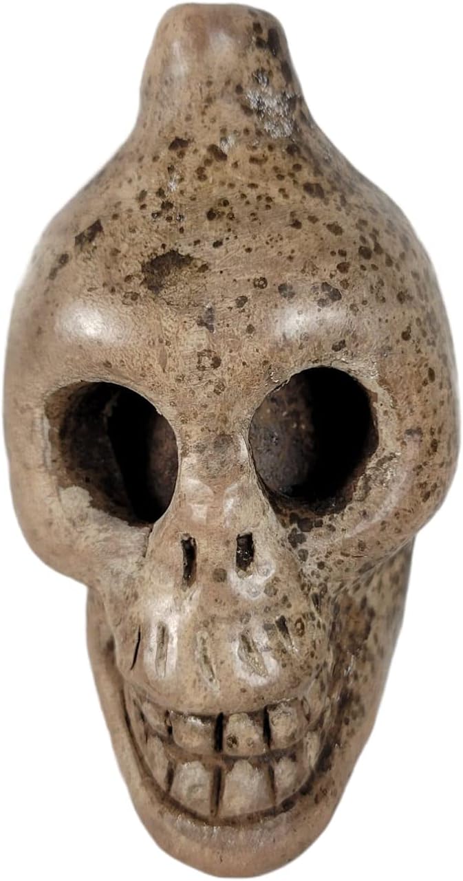 Mixed Media - Death Whistle LOUD medium size Hand Crafted Original Whistles, Maya Aztec, sugar skull, Hand Painted, Indoor, Gift, noise makers, blow horn dead whistler (Natural)