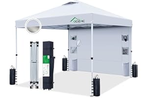 Acepic 10x10 Pop Up Canopy Tent with Pocket Sidewall, Instant Easy Setup Sun Shelter with Vented Roof, Carrying Wheel Bag, 8 Stakes & 4 Sandbags, Outdoor Shade for Beach, Camping, Patio