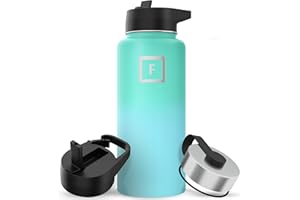 IRON °FLASK Camping & Hiking Hydration Flask with Straw, Wide Mouth Insulated Stainless Steel Sports Water Bottle - 32 oz Sky