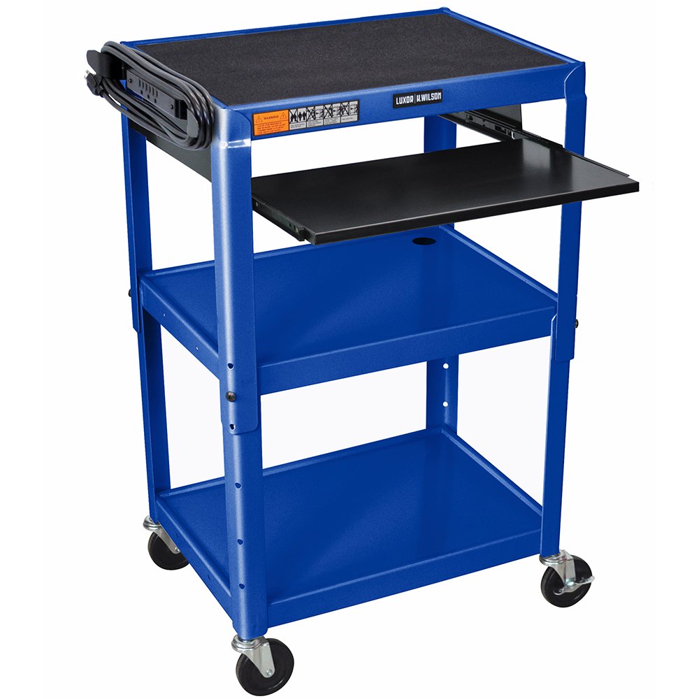 Luxor Rolling Multipurpose Height Adjustable Steel AV Utility Cart With Pullout Keyboard Tray Shelf Black: Industrial & Scientific