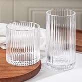 Lumkit Ribbed Drinking Glasses 8pcs, 12oz and 10oz Glassware, Tumbler Glasses Cup Set for Wedding, Party, Christmas Gift, Clear