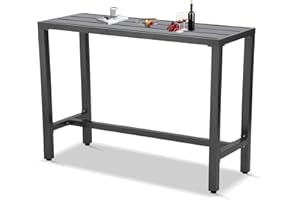 Sumshadow Outdoor Bar Table, Patio Console Pub Height Tables with Powder Coated Steel Frame, Weather Resistant Waterproof Top for Hot Tub, Balcony, Garden, Yard, Poolside (63" Bar Table, Grey)