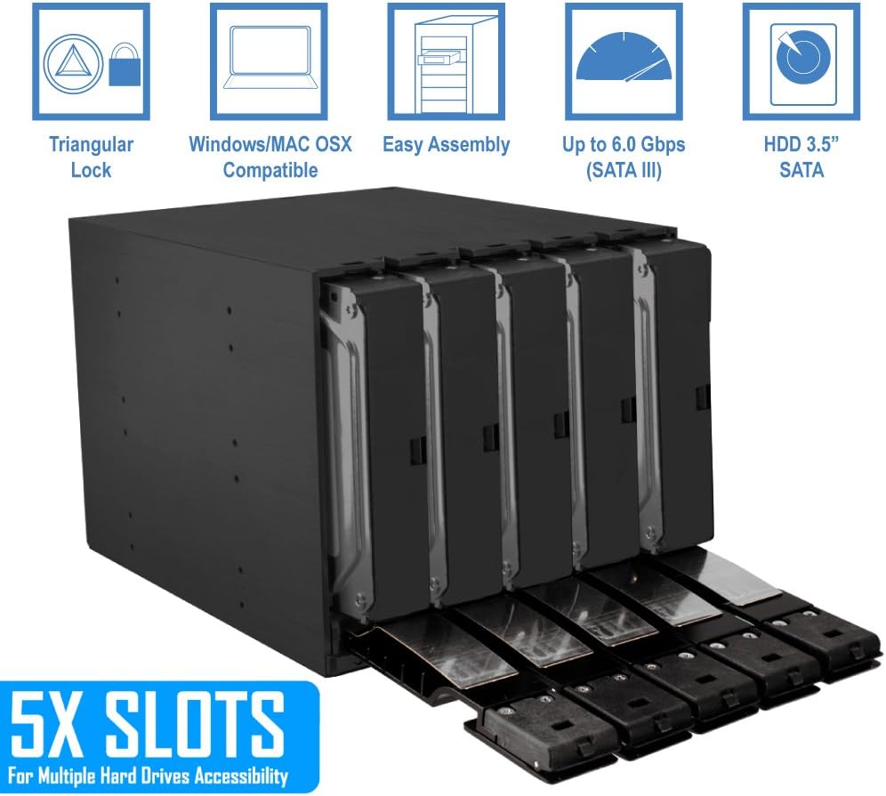 Kingwin SSHD Hard Drive Enclosure Internal 5 Hot Swap Bay Mobile Rack 3.5” SSD Hybrid HDD, Backplane Enclosure, Support SATA I-III & SAS I/II 6 Gbps: Computers & Accessories