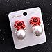 Paymenow Womens Girls Bohemia Earrings Fashion Summer Rose Pearl Circle Ear Clip Nice Jewelry (Red)
