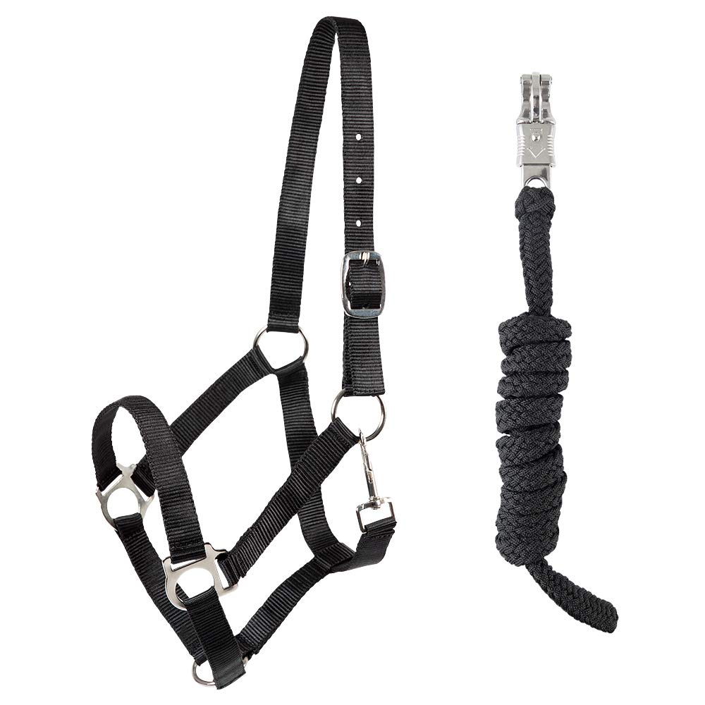 PFIFF 102931 Halter and Rope Set, Plastic Halter Lead Rope, Black Cob