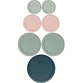 Pyrex 7-Pc Modern Day Themed Food Storage Replacement Lids - Made in USA | (1-Cup) White Mint | (2-Cup) Rosewater Pink | (4-Cup) Tranquil Green | (6/7-Cup) Tarragon Green | Meal Prep | Covers