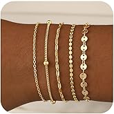 Lyncory Gold Bracelets for Women Stackable 14K Gold Plated Bracelet Adjustable Dot Snake Chain Trendy Minimalist Waterproof Jewelry Set Gifts for Womens