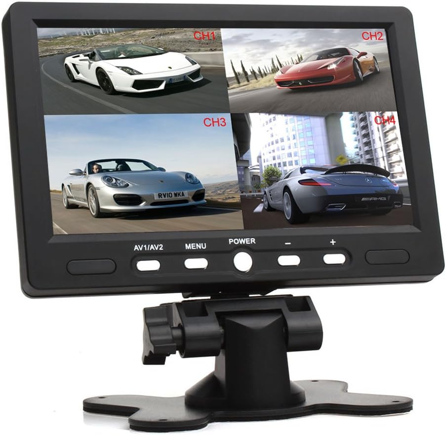 SallyBest 7 Inch 16:9 HD 4 Split Quad Video Displays Automatic Identify 4 Video Input Signal TFT LCD Car Rear View Monitor with Stand-alone DVD VCR Camera GPS Headrest Monitor