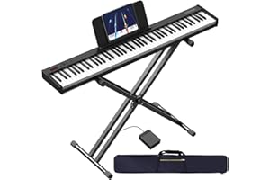 KONIX 88 Key Semi Weighted Keyboard Piano, Full Size Digital Piano with Double X Stand, Portable Keyboard Piano for Beginner Include Sustain Pedal, Power Supply and Piano Bag - Black