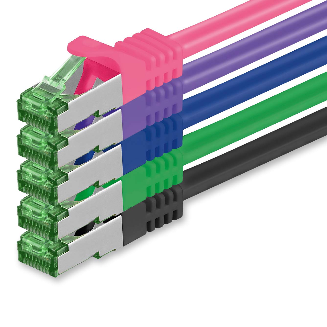 1aTTack.de 3 M Cat.7 Network Cable Pack of 5 Cat7 Patch Cable Lan Cable Ethernet RJ45 10 Gbit/s (All Internet Speeds) 5 Colors 3 Meters