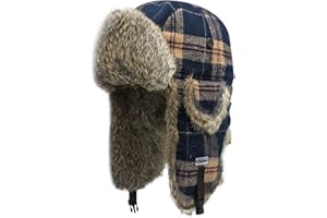 SIOLYAG Winter Trapper Hat,100% Real Rabbit Fur Russian Ushanka Aviator Hunting Ski Hat Winter Hat with Ear Flaps