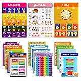 Educational Posters for Kids Preschool Learning with Glue Point Dot for Nursery Homeschool Kindergarten Classroom - Numbers Alphabet Days Time Colors and More, 16 x 11 Inch, Set of 15