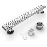 24-Inch Linear Shower Drain Offset Outlet,Brushed Nickel Shower Floor Drain | 304 Stainless Steel, Side Outlet, Modern Shower Drain with Adjustable Feet, for Bathroom, Kitchen, Remodel Shower, Tile Floor
