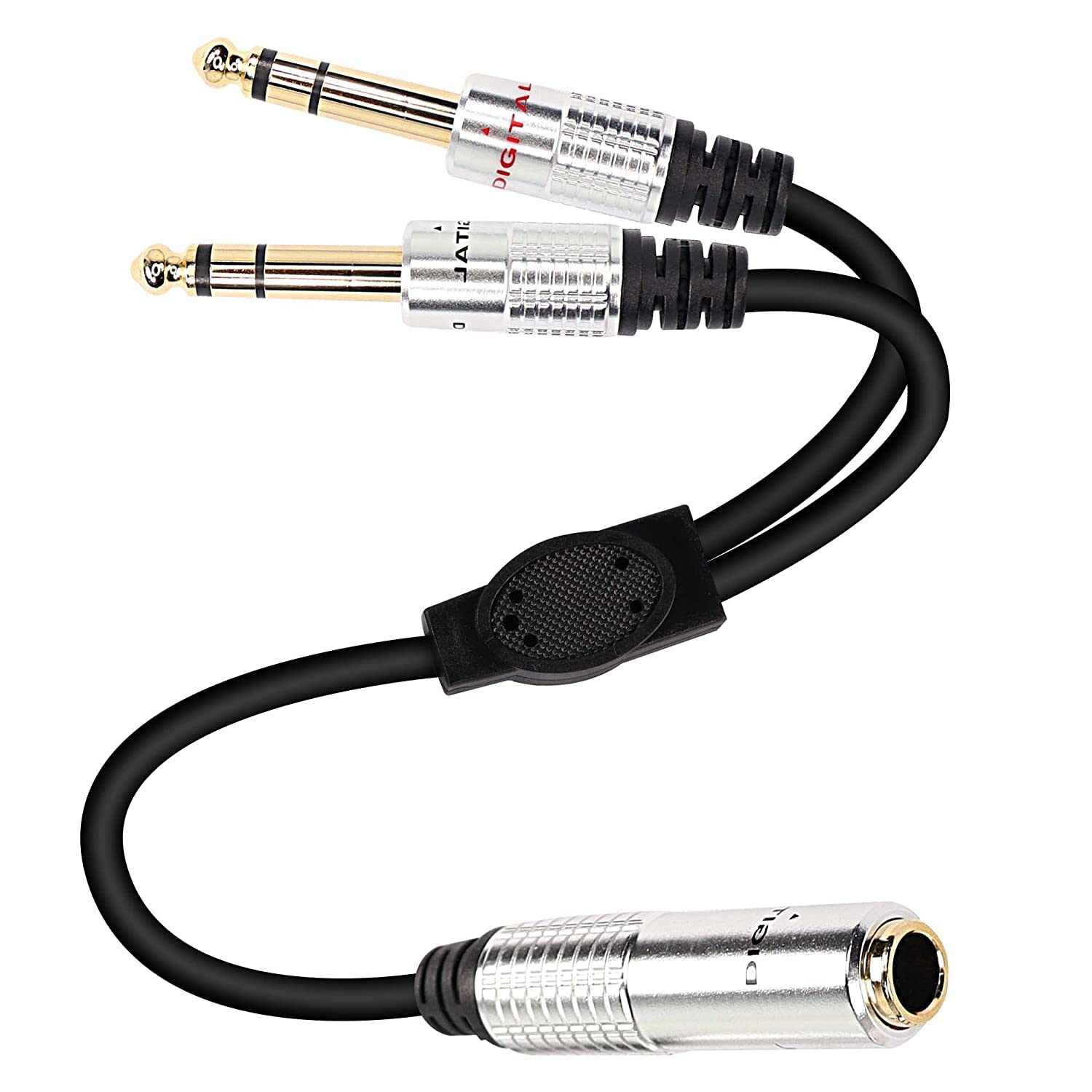 XMSJSIY 6.35mm 1/4 TRS Stereo Female to Dual 6.35mm 1/4 TRS Stereo Male Plug Y Splitter Cable Audio Extension Adapter Instrument Cables for Amplifiers,Guitar - 50CM