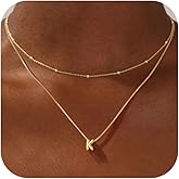 JIAOGE Valentines Day Gifts for Her Kids Girls - Gold/Silver Bubble Pendent Layered Initial Necklaces for Women Dainty Gold Necklace for Women Beaded Box Chain Letter Necklace Gold Jewelry for Women