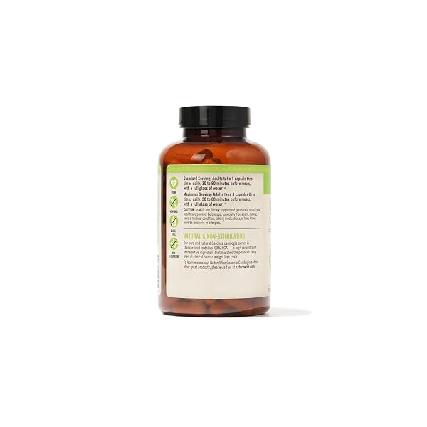 NATUREWISE GARCINIA CAMBOGIA – 60% HCA CONCENTRATION EXTRACT, NATURAL SUPPORT FOR WEIGHT GOALS AND ENERGY LEVELS – VEGAN, NON-GMO, GLUTEN FREE – 180 CAPSULES[2-6 MONTH SUPPLY]