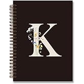foedor Trendy Personalized Journal Hardcover Spiral Notebook,Black Initial Letter K Notebook,Monogrammed Gifts for Women Teen Girl,College Ruled Hardcover Spiral Notebook 5.5 x 8.3