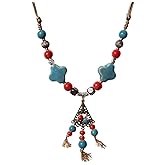 Zlanderah Boho Style Colorful Ceramic Bead Strand Necklace Adjustable Bohemian Jewelry Gift for Women, Fashion Clothing Matching Necklace