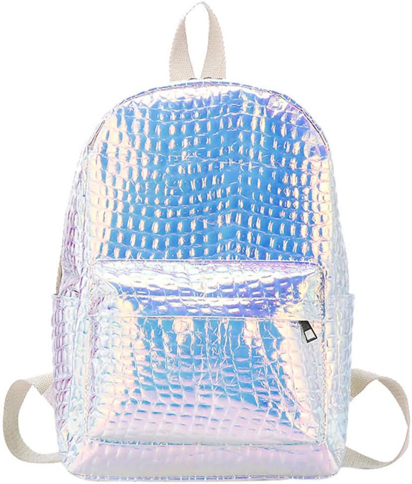 aliveGOT Girl's Holographic Laser Leather Backpack School Bookbag Travel Casual Daypack (Silver)