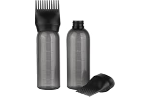 THSTOIC Hair Oil Applicator - 2 Pack 6 Ounce Root Comb Applicator Bottle, Squeeze Hair Oil Bottle with Comb for Scalp, Dye, Braids (Black)