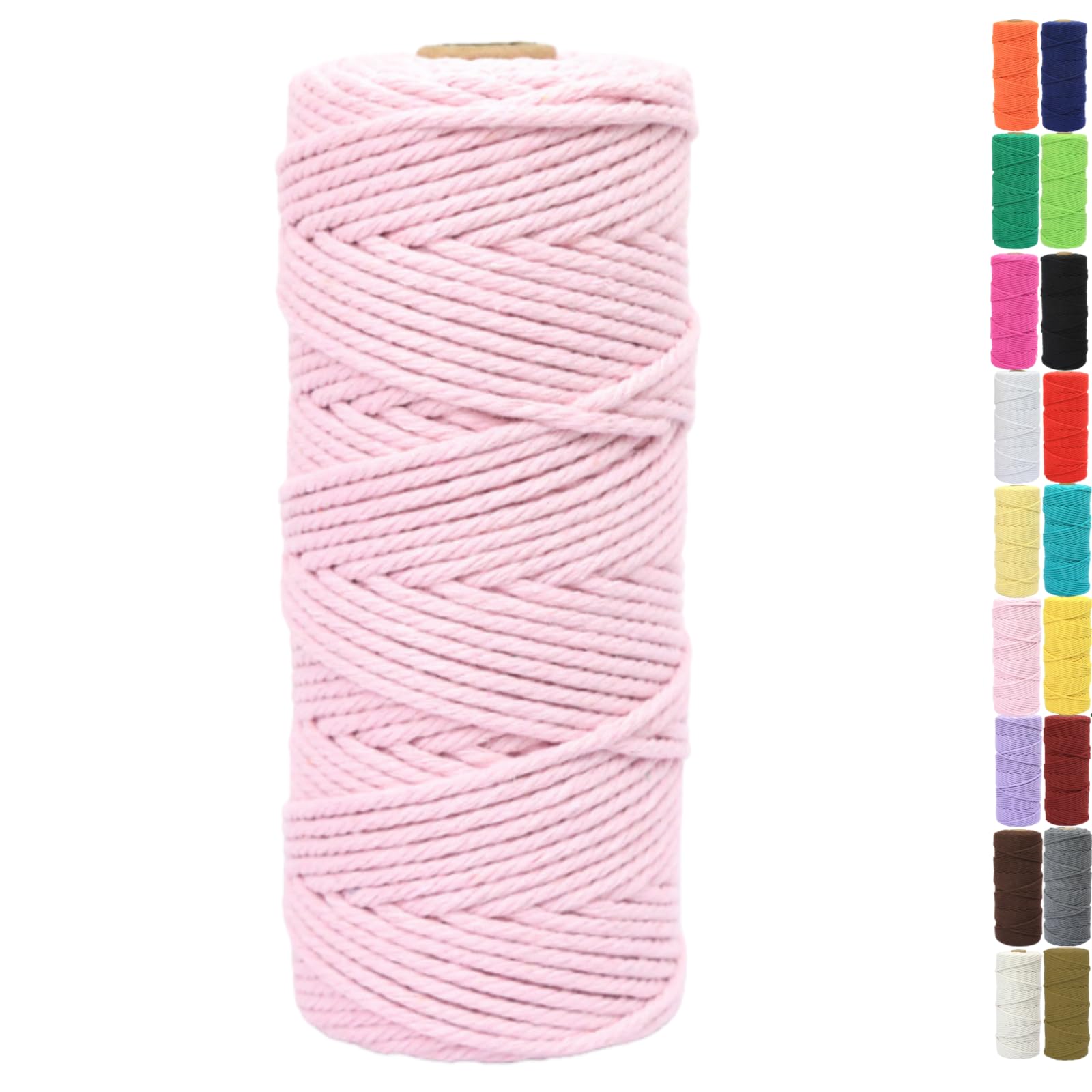 Binwat Natural Macrame Cotton Cord Twine String Colored Cotton Rope Yarn for DIY Crafts Knitting Plant Hangers Christmas Wedding Decor (Light Pink, 2mmx200m)
