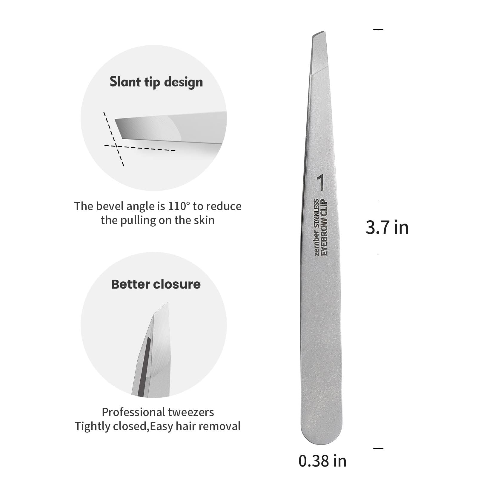 ZERNBER Eyebrow Hair Removal Tweezers, Slant Tweezer Handmade Professional Eyebrow Facial & Hair Remover Better closure Stainless Steel