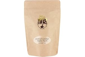 English Tea Store Scottish Caramel Toffee Pu-erh Tea Pouches - 4oz | Loose Leaf Black Tea Blend | Sweet Caramel and Toffee Aroma | Smooth Earthy Flavor | Dessert-Inspired Tea Experience